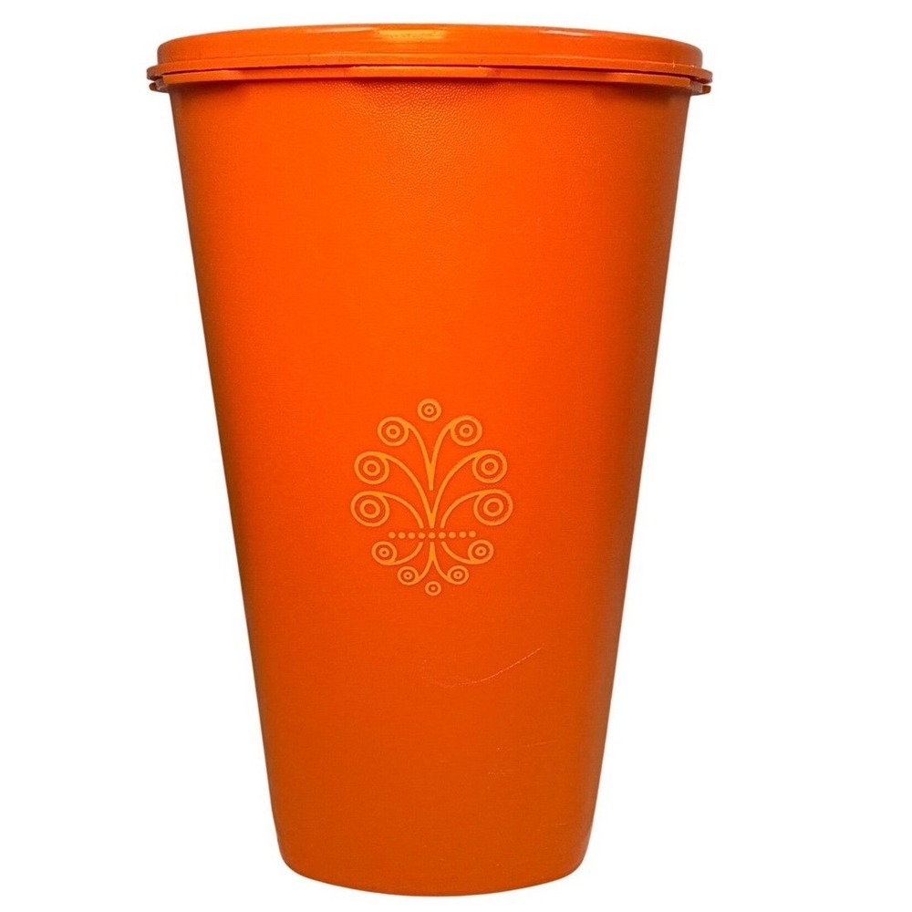 VTG Tupperware Orange Servalier Canister 1204 Sunburst Lid 1205 70's Made in USA